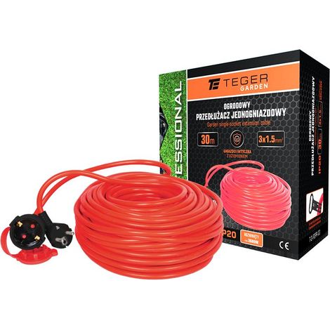 Einzelsteckdosen-Verlängerungskabel, professionell für den Garten, 3 x 1,5 mm², Schutzart IP20, H05VV-F, mit Erdung, CE-zertifiziert / 30 m, Teger (1/3)