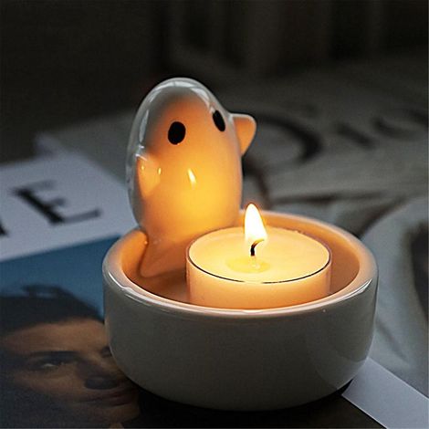 Bougeoir en forme de fantôme, support photo moderne en céramique, idéal pour une fête dans la salle de bain. (1/5)