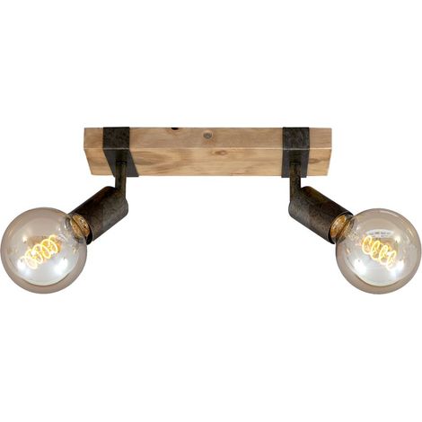 Spotleuchte Deckenlampe schwenkbar 2xE27 Metall-Holz Gunmetal 25W Briloner