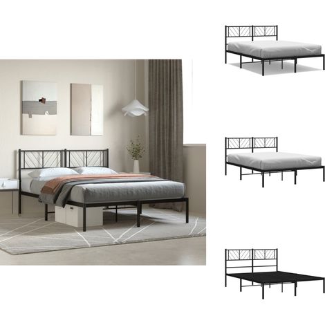 Cadre de lit métal sans matelas avec tête de lit noir 140x200cm - Cadre De Lit Metal - Lit Double - Lit Avec Têtedé Lit - Literie - Meubles Chambre (1/5)