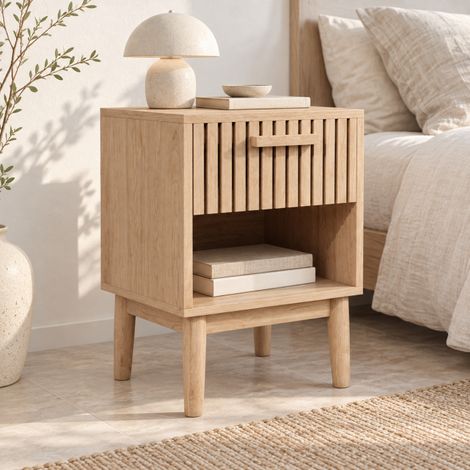 Tables de chevet lot de 2 – Bedside table Dimensions 40x35x55 cm - Buffet de rangement - Commode à 1 tiroir – Panneau d’aggloméré couleur bois naturel - MDF – Multifonctionnelles pour rangement (1/5)