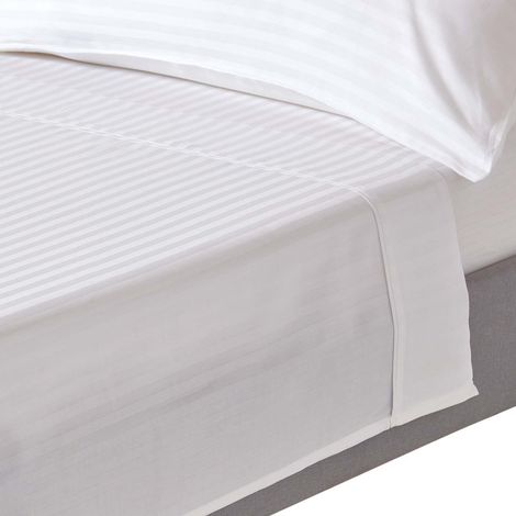 HOMESCAPES White Egyptian Cotton Satin Stripe Flat Sheet 330 Thread Count, Single - White (1/5)