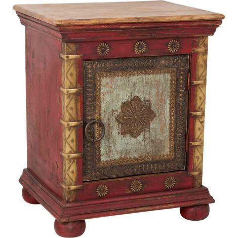 Mesita de noche de madera roja 50x40x59 (1/5)