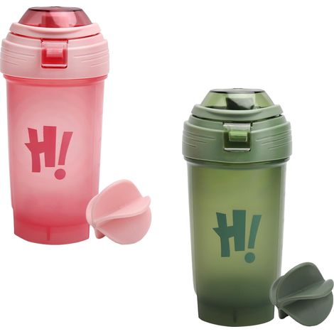 Lot de 2 bouteilles shaker de 500 ml avec bille de mélange, indicateur de volume, étanches, pour la salle de sport.