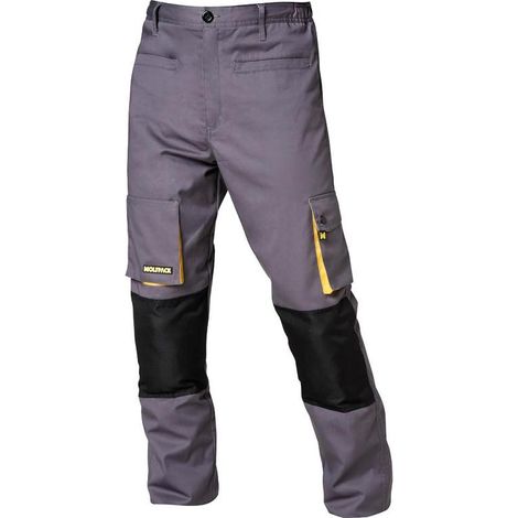 Pantalones Largos DeTrabajo, Multibolsillos, Resistentes, Rodilla Reforzada, Gris/Amarillo Talla 38/40 S (Slim Fit)