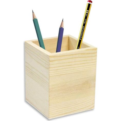 Portapenne quadrato in legno da scrivania portaoggetti organizer contenitore per cancelleria personalizzabile per decoupage pittura porta penna da casa ufficio (1/4)
