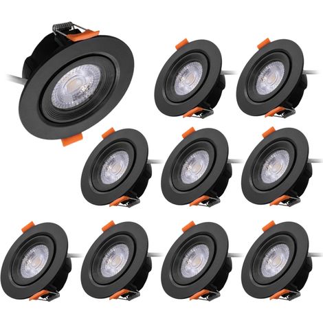Lot de 10 Spots LED Encastrables Orientables D68 7W CCT Noirs - 60 deg - Switch 3000-4000-6500K
