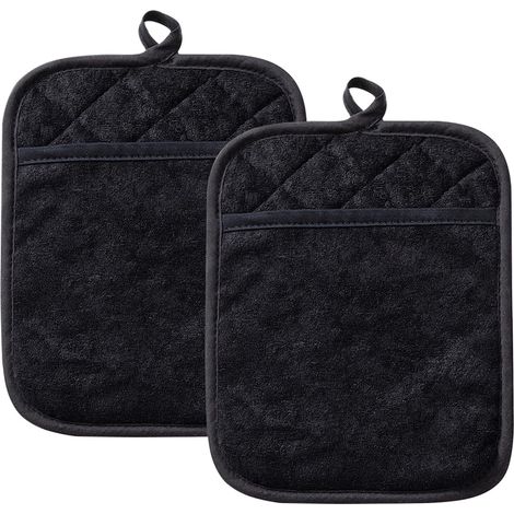 Presine nere, Guanti da forno, Borsa, Guanti da forno in cotone resistente al calore, Guanti da forno antiscivolo, Set di 2 accessori da cucina, Presine da forno (1/5)
