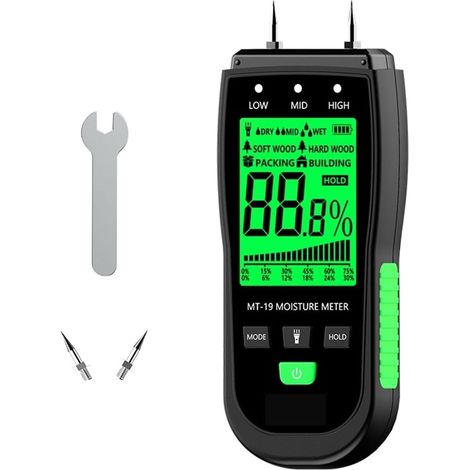 Humidimètre MT-10 EMT01 Bois Humidimètre Bois Humidité Testeur Hygromètre Bois Détecteur D'humidité Arbre Densité Numérique Testeur Gris(MT19 Replace Probe) (1/5)
