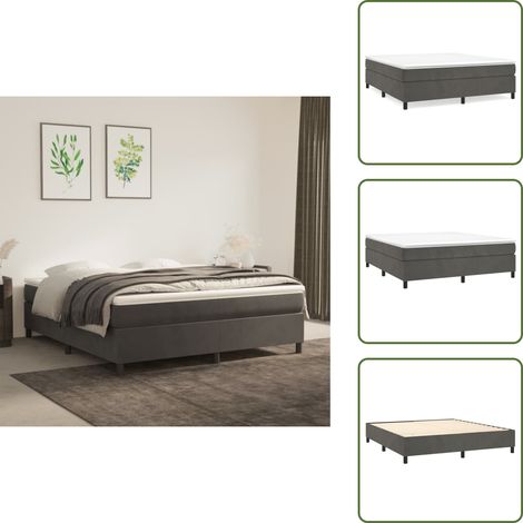 Cadre de lit sans matelas gris foncé 160x200 cm velours - Cadre De Lit - Lit Double - Lit Velours - Literie - Meuble Chambre (1/5)