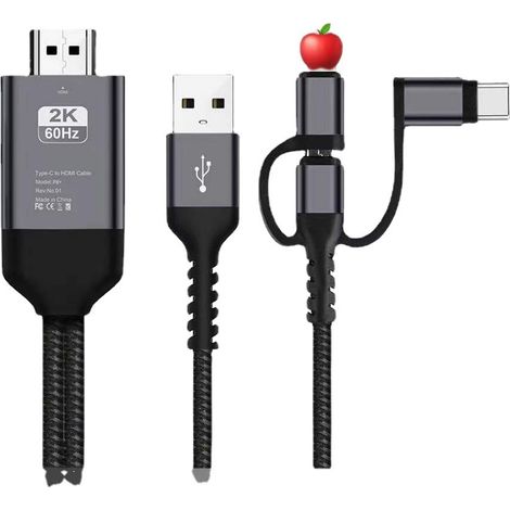 Adaptateur de câble HDMI 3 en 1 Type C/Micro USB/Mobile MHL vers HDMI Miroir Téléphone vers TV/Projecteur/Moniteur HDTV 1080P pour Téléphone Série XS/Android 5.0 et supérieur IO'S9 (1/4)