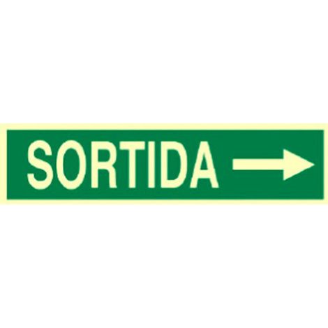 Cartel de evacuación en catalán Sortida dreta (1/2)