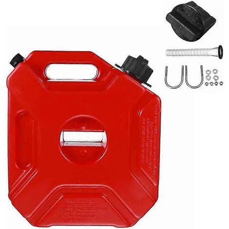 Bidon de gaz antistatique de 5 litres pour une utilisation de secours avec un UTV/VTT (essence, rouge) et support pour réservoir de carburant de voiture (1/3)