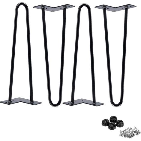 14�� Hairpin Legs Black Steel 35CM Industrial Mid Century Modern Style, 2 Rod, 10MM, Pack of 4, Heavy Duty Metal Coffee Table Furniture Leg Feet DIY Project w/Protector Feet & Screws (1/5)