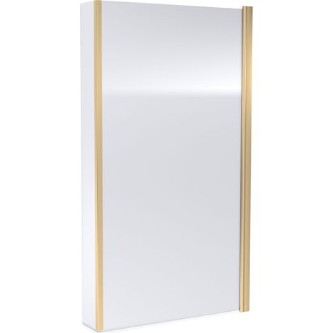Contemporary 6mm Toughened Safety Glass Square Hinged Bath Screen with Fixed Return - 1430 x 795 x 24mm - Brushed Brass