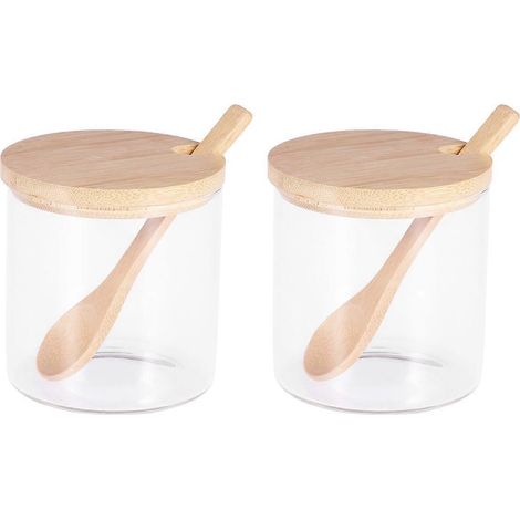 Ensemble de 2 ustensiles de cuisine : bocaux de rangement en verre avec couvercles, contenants pour épices et condiments. (1/3)