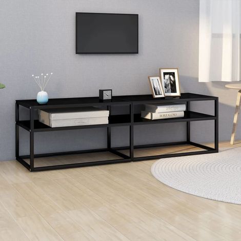 Meuble TV de Salon Armoire Télévision Banc TV Noir 140x40x40,5 cm Verre trempé -FR96814 (1/5)