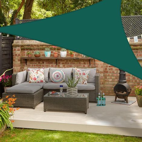 Voile d'ombrage 3.6x3.6x3.6 m Triangle Résistante aux UV & Imperméable pour Patio & Jardin, Protection Solaire 95%, avec Accessoires de montage métalliques Vert Foncé