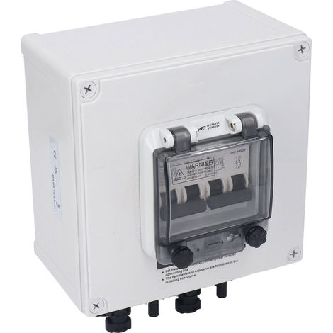 Boîte de combinaison solaire étanche IP67 avec 2 disjoncteurs miniatures DC 40A 2P, interrupteur-sectionneur photovoltaïque 1000V DC, coffret de distribution pour câbles épais et espace généreux. (1/5)