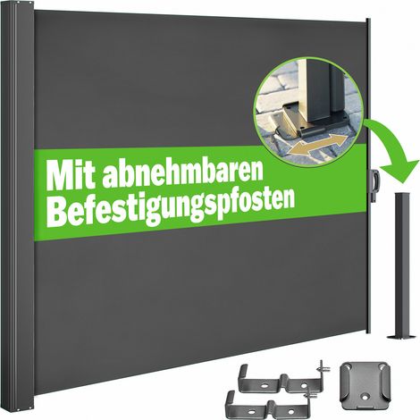 CASARIA® Seitenmarkise Nosara 160/180x300 cm Ausziehbar Blickdicht Wasserabweisend Sonnenschutz Markise Balkon Terrasse Garten Anthrazit Creme  Anthrazit 160x300cm