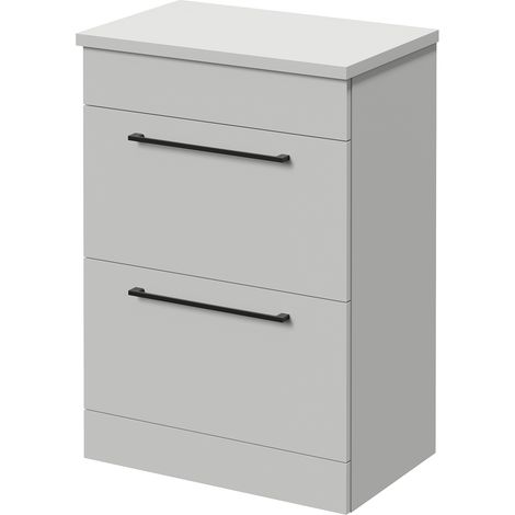 Napoli 390 Gloss Grey Pearl 600mm 2 Drawer Vanity Unit for Countertop Basins - 600mm - Matt Black 320mm Handle
