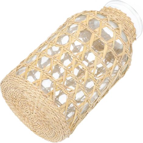 Vase à Fleurs en Verre Tissé Rotin Naturel, Taille L, Design Créatif pour Décoration Intérieure, Pot à Fleurs Élégant pour Bureau et Maison, Ornement Décoratif Solide (1/5)
