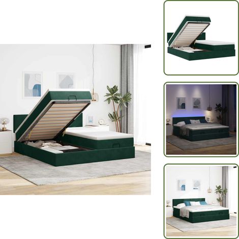 vidaXL Ottoman-Bett mit Matratzen & LEDs Dunkelgrün 160x200 cm Samt (1/5)