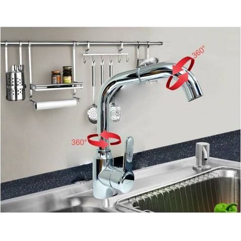 Trade Shop - Single-lined Mixer Tap Kitchen Sink High Rottating Cannet Chrome 8702 - (1/4)