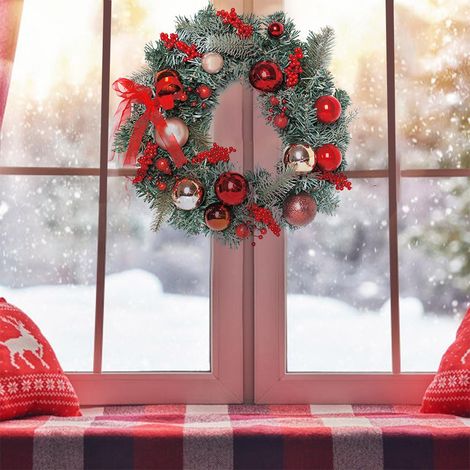 Weihnachtsgirlande mit roten Kugeln, festliche Türdekoration, 1 Stück im Beutel. (1/5)