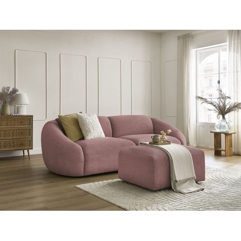 BOBOCHIC - Canapé droit fixe 3 places TINA velours côtelé avec pouf Rose (1/5)