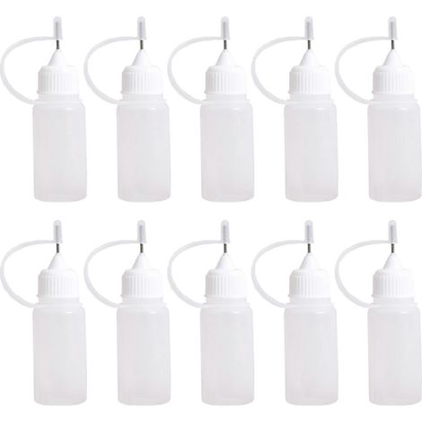 10 Stück 10 ml Kunststoff-Tropfflaschen mit Quetschspitze und Nadelkappen für Klebstoffe, Flüssigkeiten und Öle