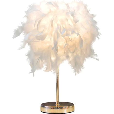Lampe de table en plumes blanches, chevet avec base dorée (1/5)
