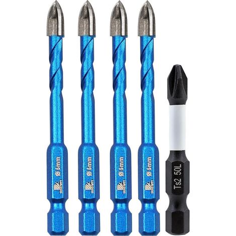 Fliesenbohrer Set 6mm mit magnetischem Schrauberbit für harte Materialien (1/4)