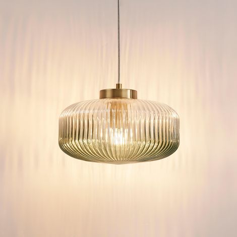 Stilvolle Hängelampe mit geripptem und farbigem Glas - Joina