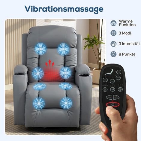 Fauteuil massant avec fonctions bascule, inclinaison et chaleur, 3 modes, rotatif, gris clair (1/5)