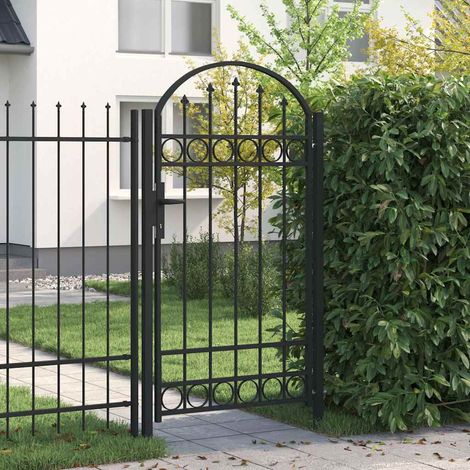 vidaXL Portail de clôture ASSEN avec partie supérieure cintrée en acier noir 100 x 175 cm (1/5)