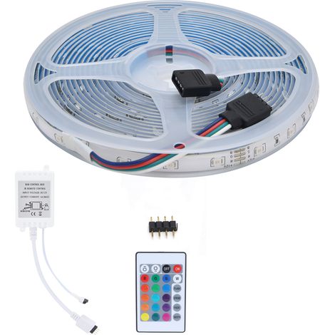 Kit de bande lumineuse 3528 de 5 m (16,4 pi) avec télécommande à 24 touches, 300 LED RGB étanches, pour la maison, prise européenne 100-240 V (1/5)