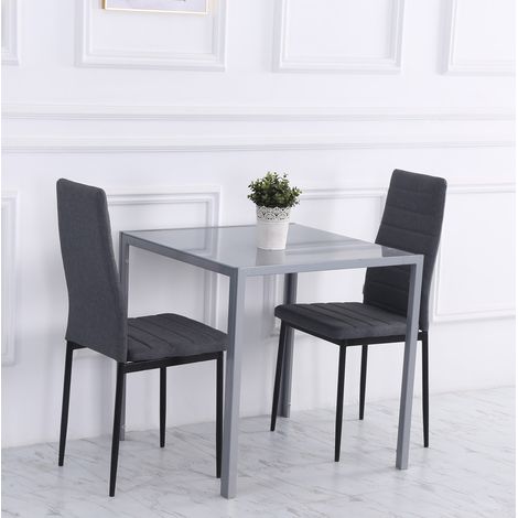 Esstisch 75/75/75 cm grau aus Glas und Stahl, kompakt für 4 Personen (1/5)