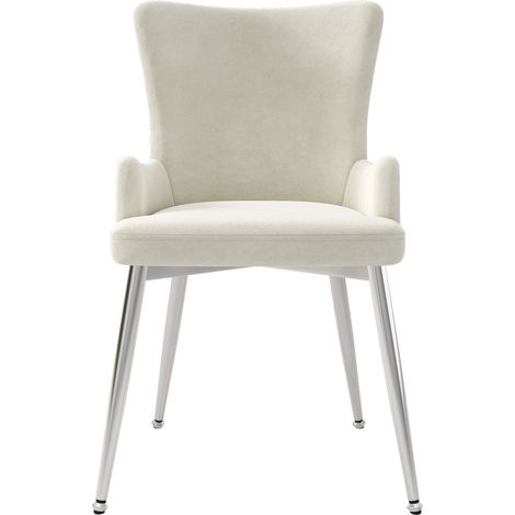 Silla de comedor de terciopelo beige, juego de 2, con patas de metal plateadas (1/5)
