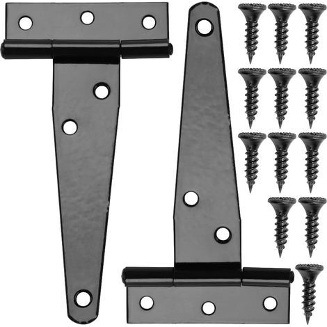 2 Pièces 99mm Charnières en T, Charnières de Porte de Grange Détachées, Porte Charnières Métallique avec 12 Vis (1/5)