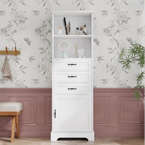 Mobile bagno 56 x 25,6 x 167 cm, MDF laccato, 3 cassetti, bianco, REDOM (1/5)