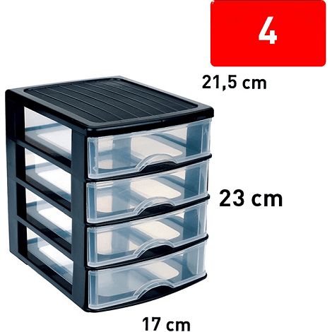 Torre de almacenamiento con 4 cajones 23 cm Negro