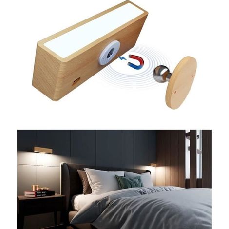 DetarZinLED Applique Murale Intérieure LED Bois, Lampe de Chevet Sans Fil Rechargeable USB Chambre, Réglage de La Lnosité, Tacti20 (1/4)
