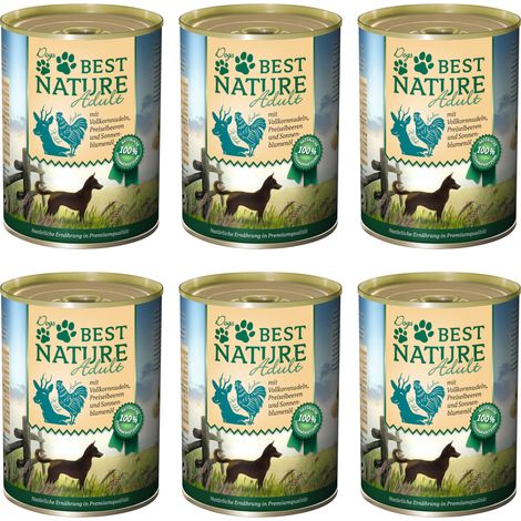 Best Nature Adult, Nassfutter für Hunde, 6x 400g - mit Wild, Huhn und Nudeln (1/2)