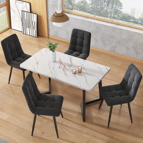 117×68cm Dining Table with 4 Chairs Set, Rectangular Dining Table Modern Kitchen Table Set,Dining Room Chair dark grey Velvet Kitchen Chair,Black Table Legs (1/5)