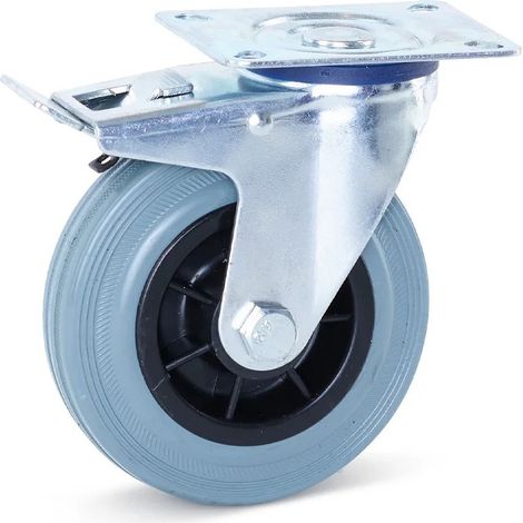 Roulette pivotante freinée - MESO - Caoutchouc gris - 125mm - Platine - Sans trace - 120kg (1/2)