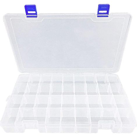 Boîte Rangement Plastique Transparent 34 Compartiments, Organisateur Bijoux et Petits Objets, Casier Rangement Ajustable Multi Usage (1/5)