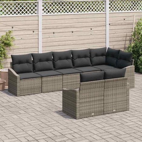 Gartensofa-set mit Kissen mit Speicher 8 pcs Grau Poly-Rattan (1/5)