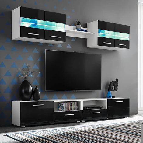 vidaXL Mueble de salón de TV con luces LED negro brillante 5 piezas (1/4)