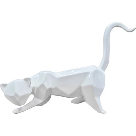 Statue chat géométrique et cubique blanc L43 cm - WHITE CAT (1/5)